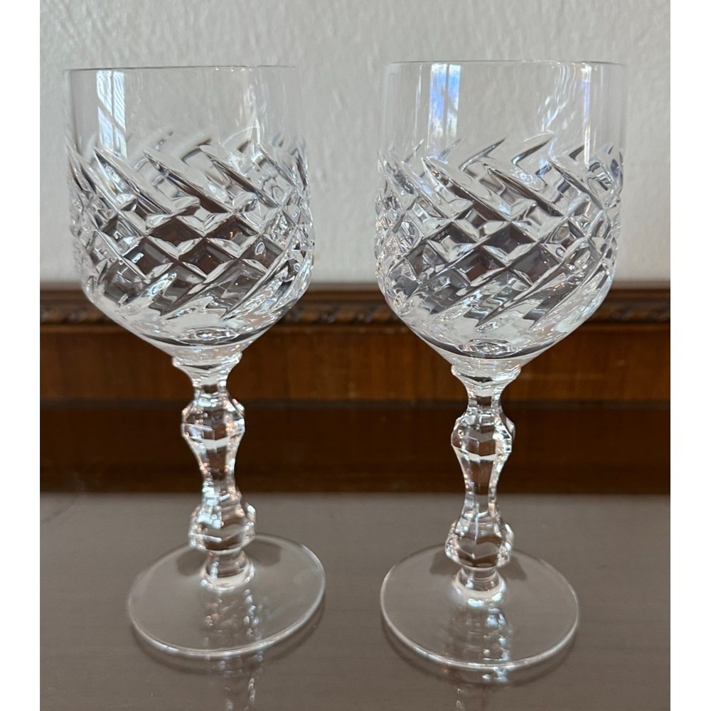 2 Vintage Exquisite Josair Germany Crystal 6.5'' Wine Glasses